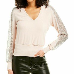 BAILEY 44 Cora top pink floral lace sleeve sweater